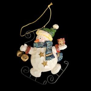 Skating Snowman with Bells Ornament Rocking Base Holiday Christmas Decor